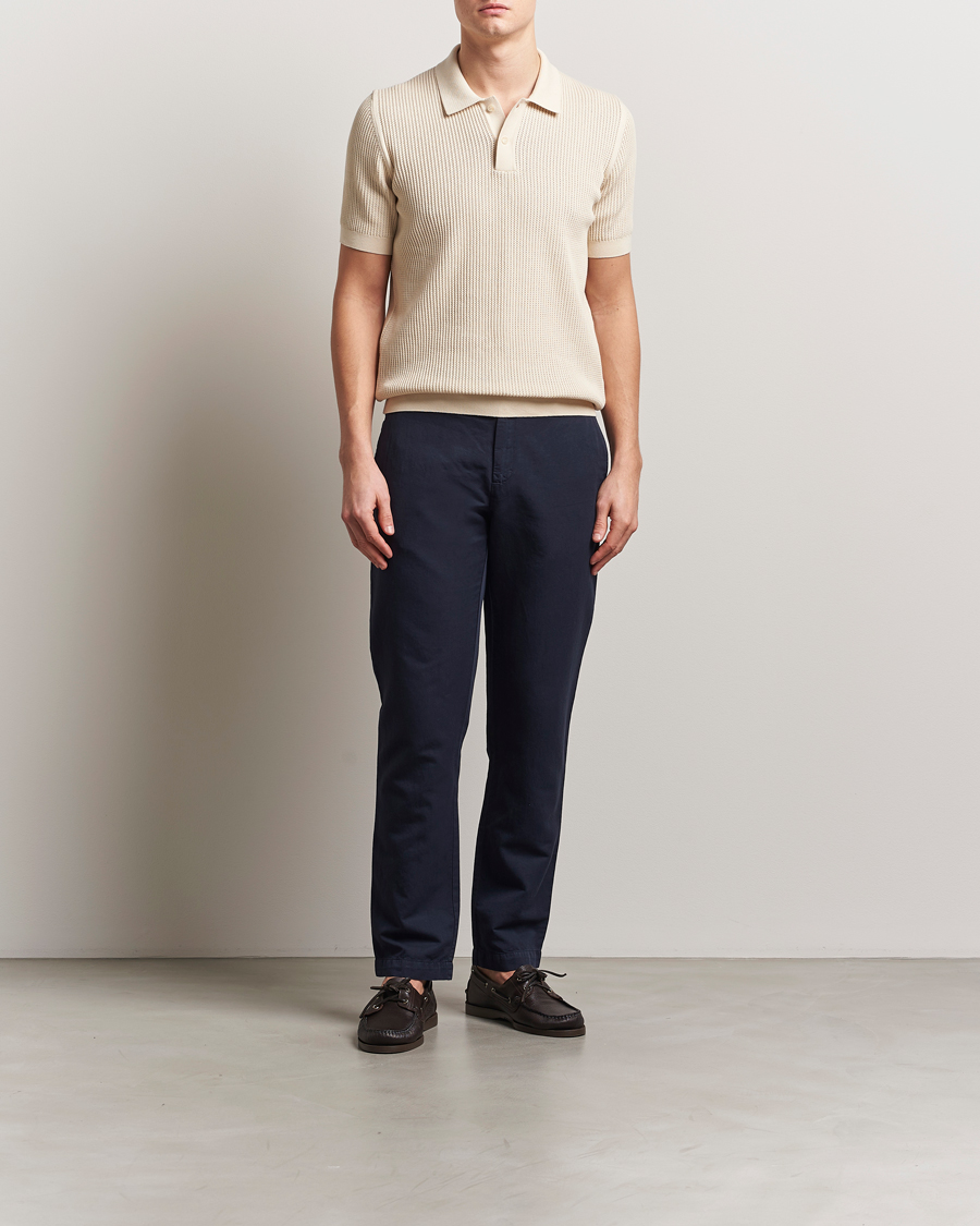 Men | Polo Shirts | Sunspel | Mesh Knit Stitch Polo Ecru