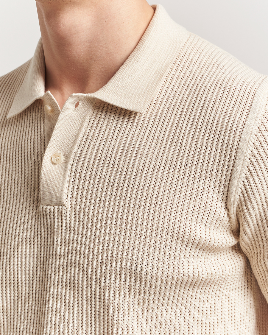 Men | Polo Shirts | Sunspel | Mesh Knit Stitch Polo Ecru