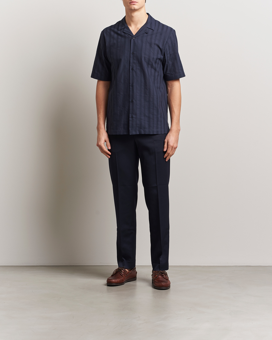 Men | Shirts | Sunspel | Embroidered Cotton Camp Shirt Navy