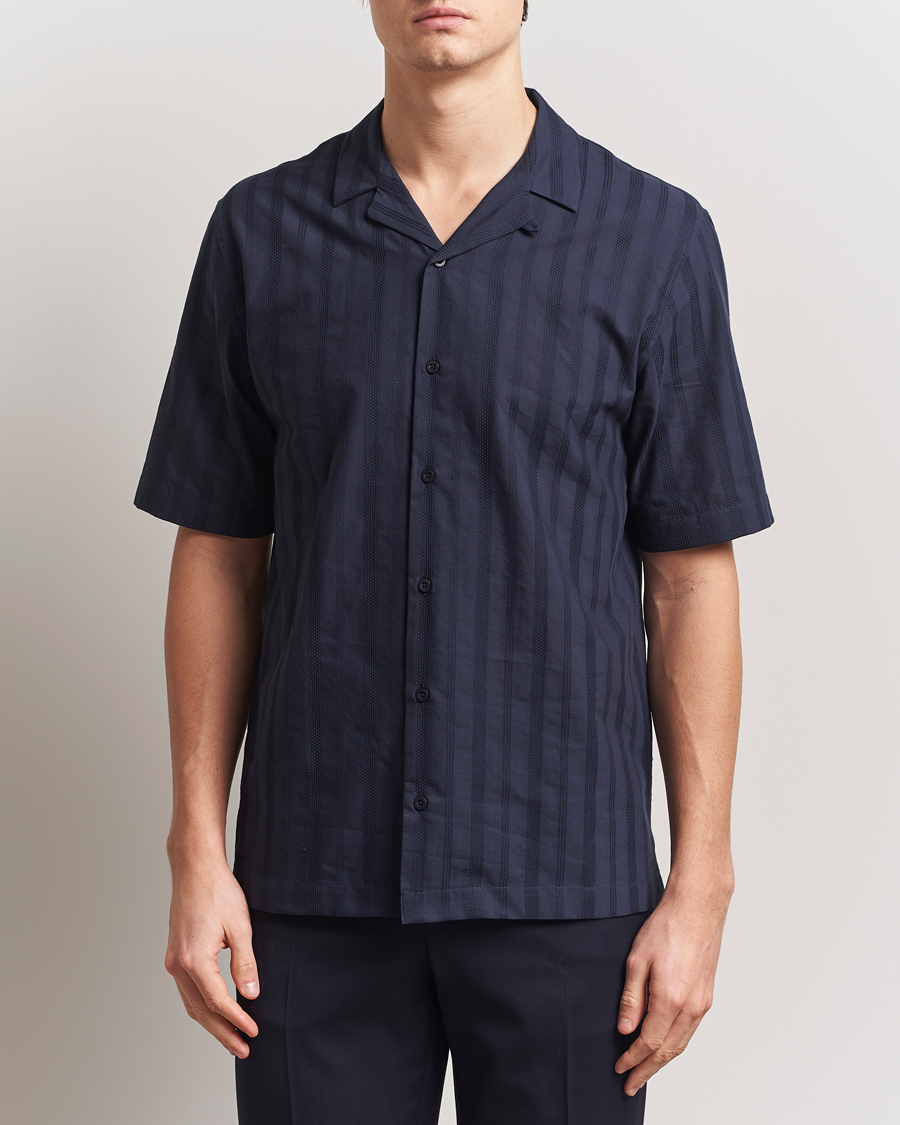 Men | Shirts | Sunspel | Embroidered Cotton Camp Shirt Navy