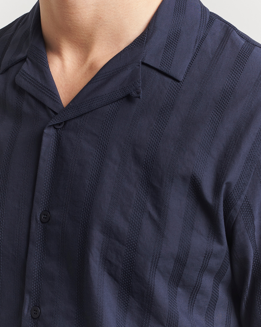 Men | Shirts | Sunspel | Embroidered Cotton Camp Shirt Navy