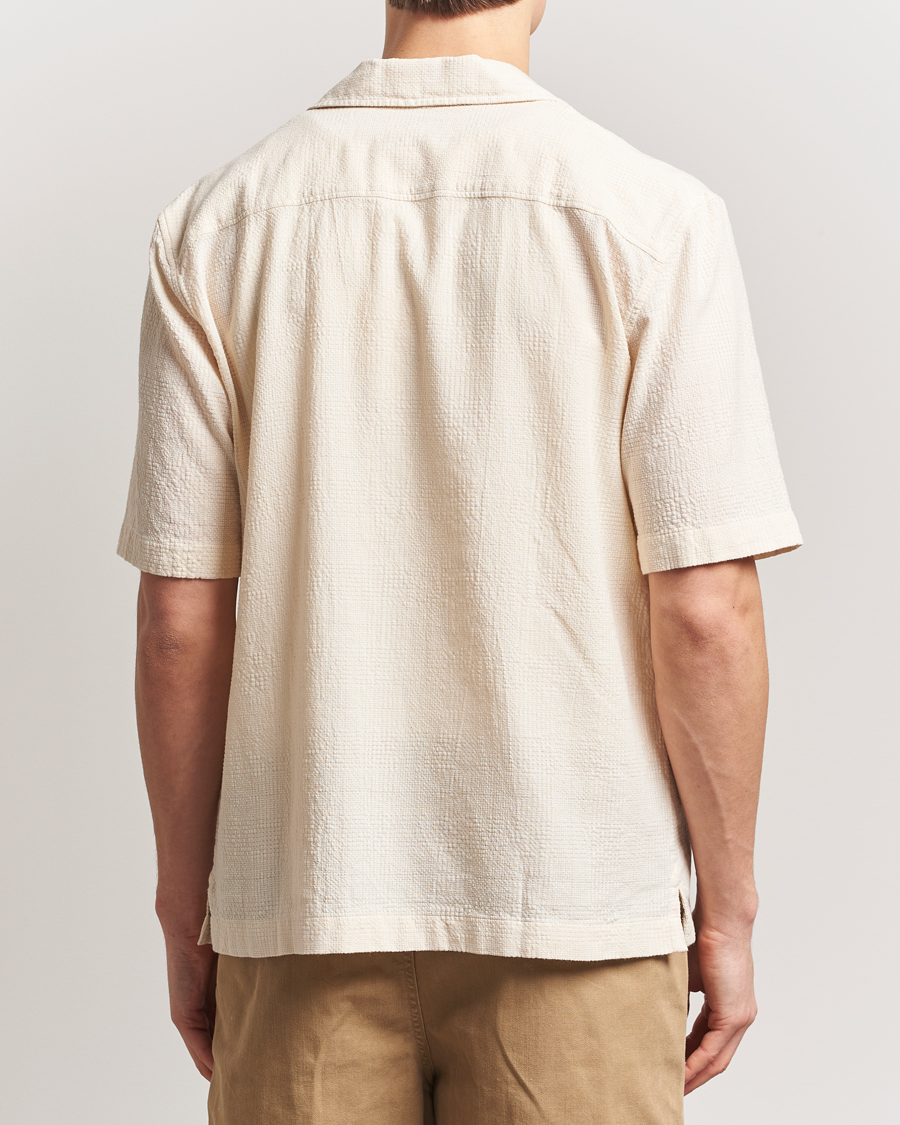 Men | Shirts | Sunspel | Loose Weave Check Cotton Camp Shirt Ecru