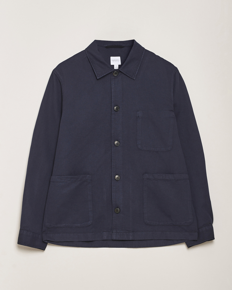 Men | Shirts | Sunspel | Twin Pocket Cotton/Linen Jacket Navy