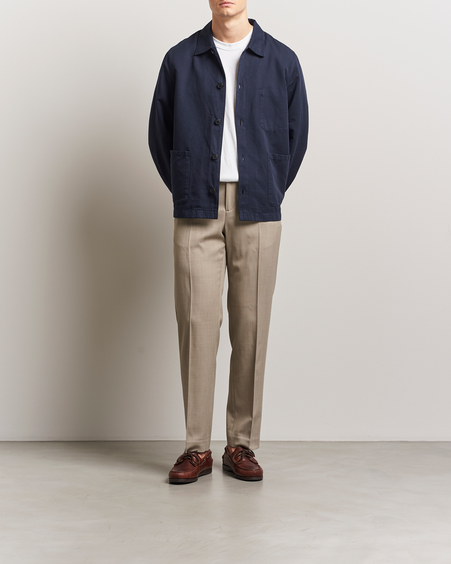 Men | Shirts | Sunspel | Twin Pocket Cotton/Linen Jacket Navy