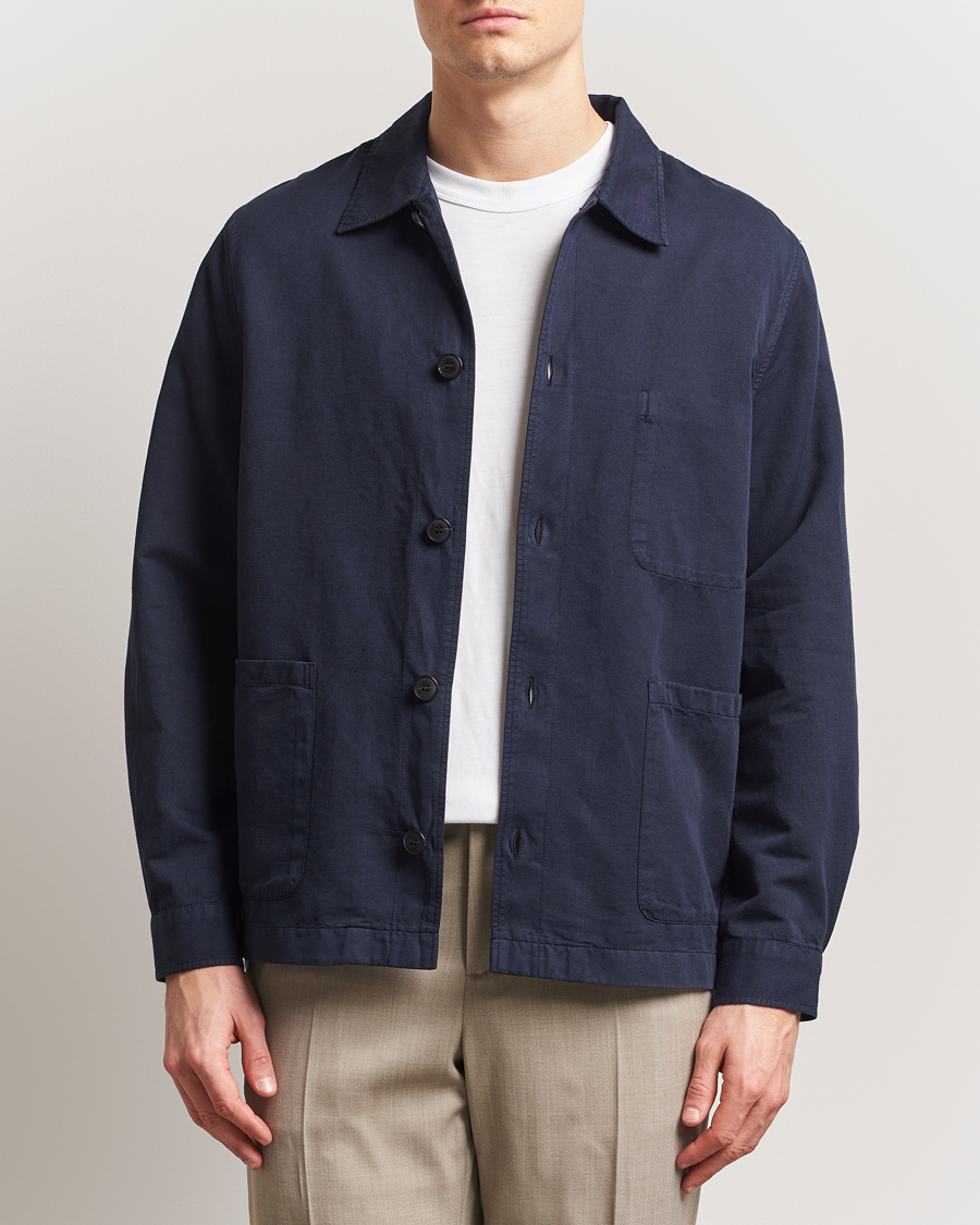 Men | Shirts | Sunspel | Twin Pocket Cotton/Linen Jacket Navy