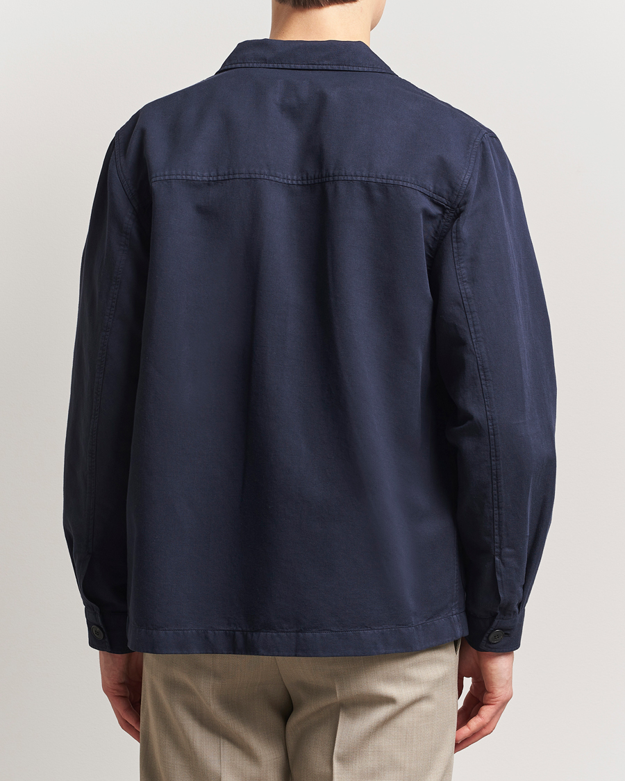 Men | Shirts | Sunspel | Twin Pocket Cotton/Linen Jacket Navy