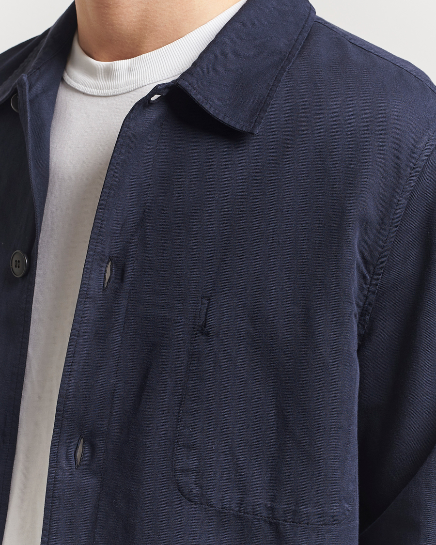 Men | Shirts | Sunspel | Twin Pocket Cotton/Linen Jacket Navy
