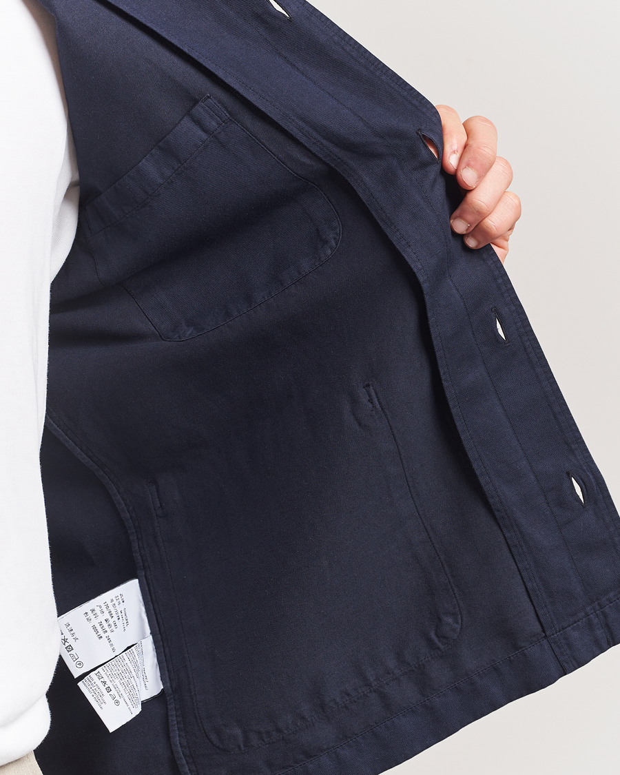 Men | Shirts | Sunspel | Twin Pocket Cotton/Linen Jacket Navy