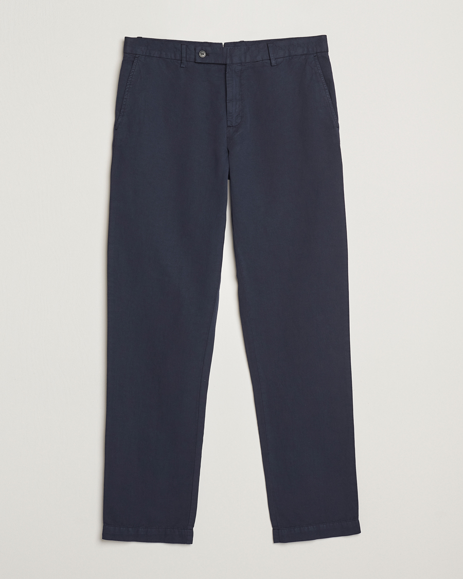 Men | Trousers | Sunspel | Cotton/Linen Trousers Navy