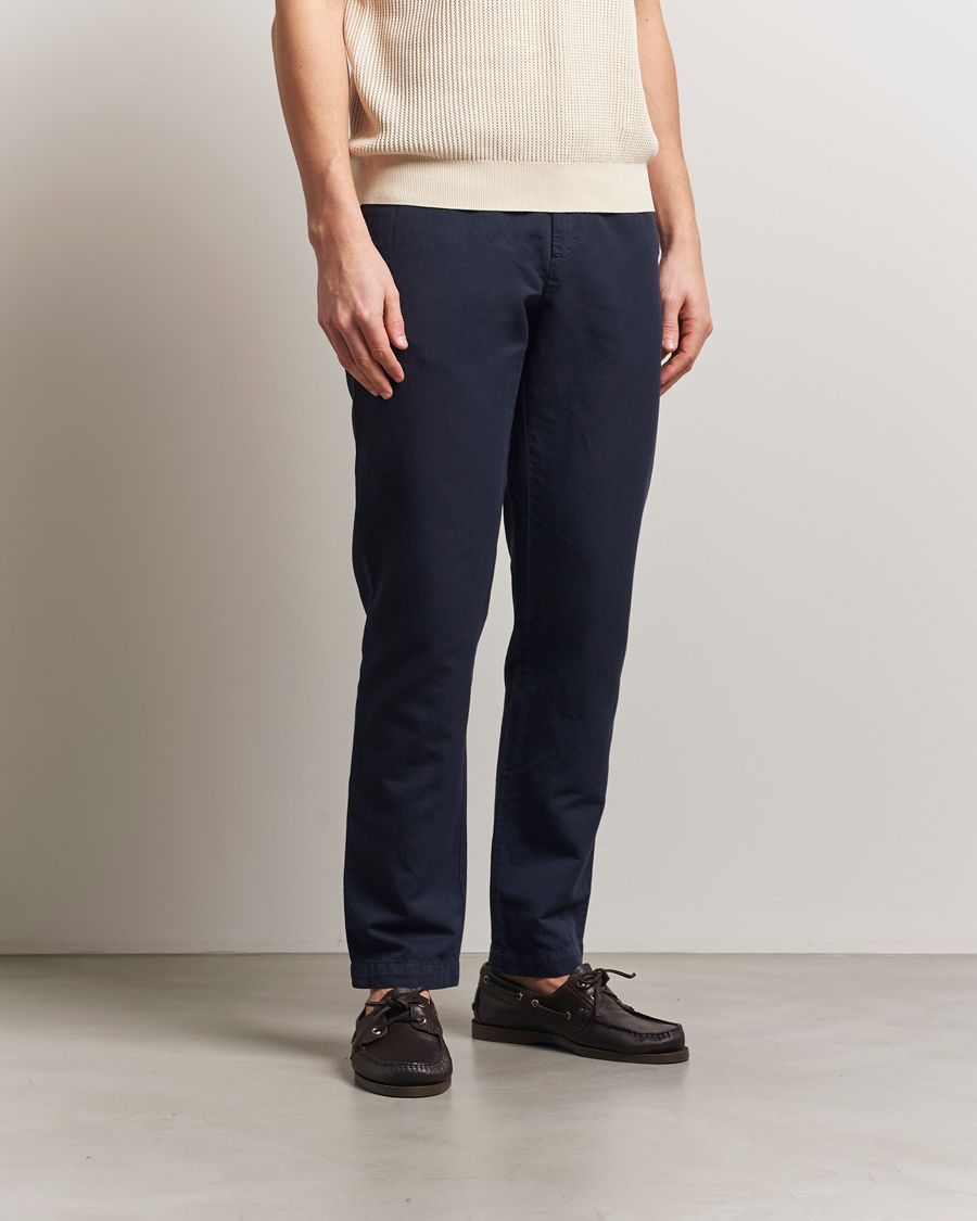 Men | Trousers | Sunspel | Cotton/Linen Trousers Navy