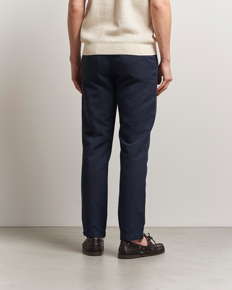 Men | Trousers | Sunspel | Cotton/Linen Trousers Navy