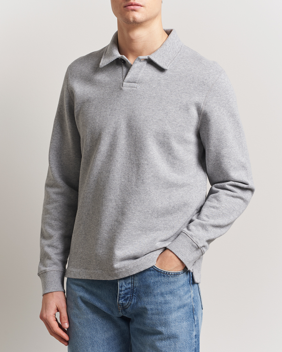 Men | Sweaters & Knitwear | Sunspel | Loopback Polo Sweatshirt Grey Melange