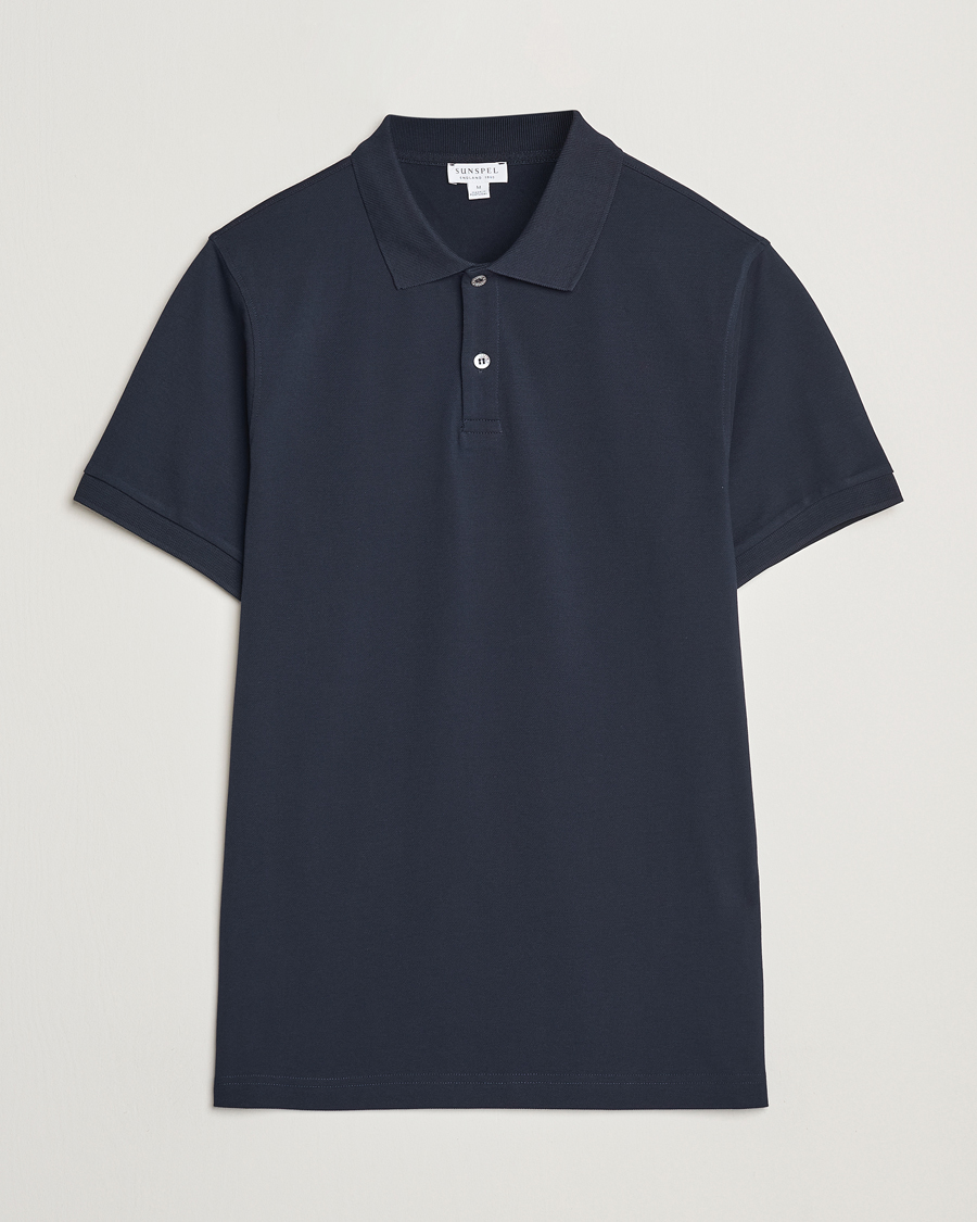 Men | Polo Shirts | Sunspel | Supima Cotton Short Sleeve Pique Polo Midnight Navy