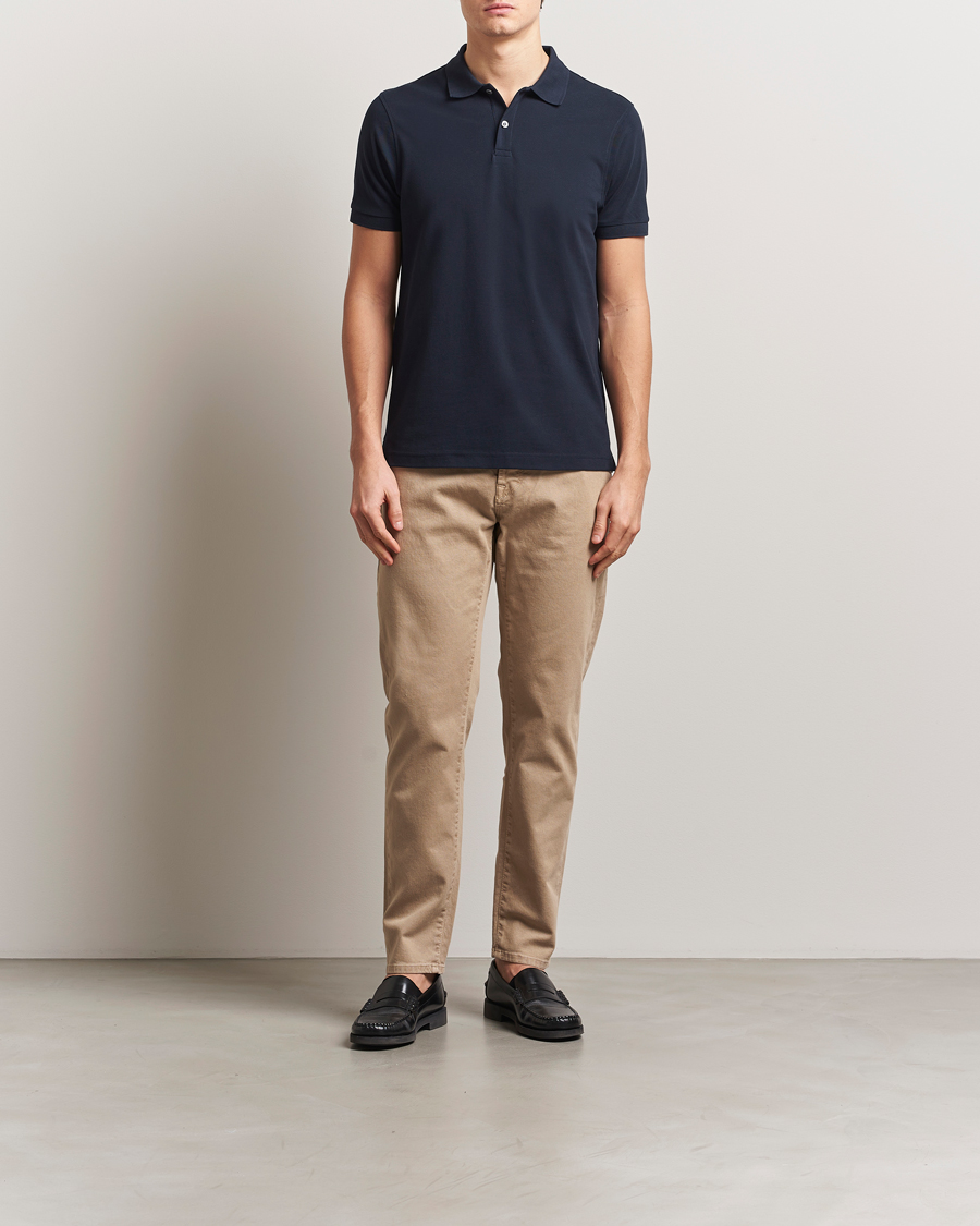 Men | Polo Shirts | Sunspel | Supima Cotton Short Sleeve Pique Polo Midnight Navy