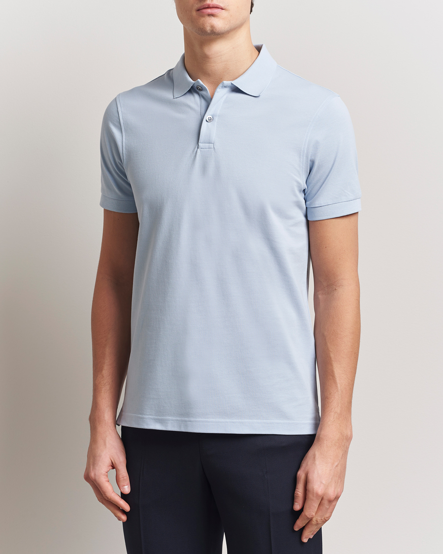 Men | Polo Shirts | Sunspel | Supima Cotton Short Sleeve Pique Polo Blue Mist