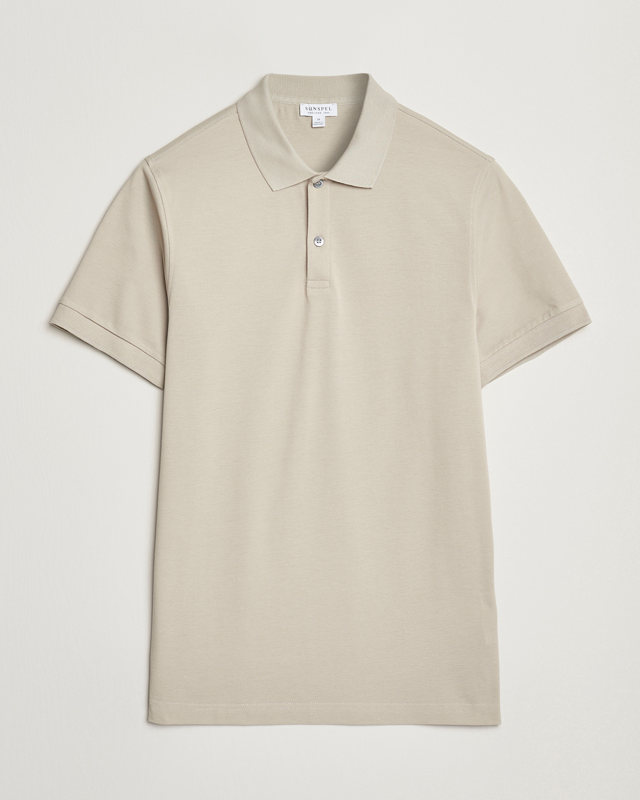 Men | Polo Shirts | Sunspel | Supima Cotton Short Sleeve Pique Polo Ash Grey