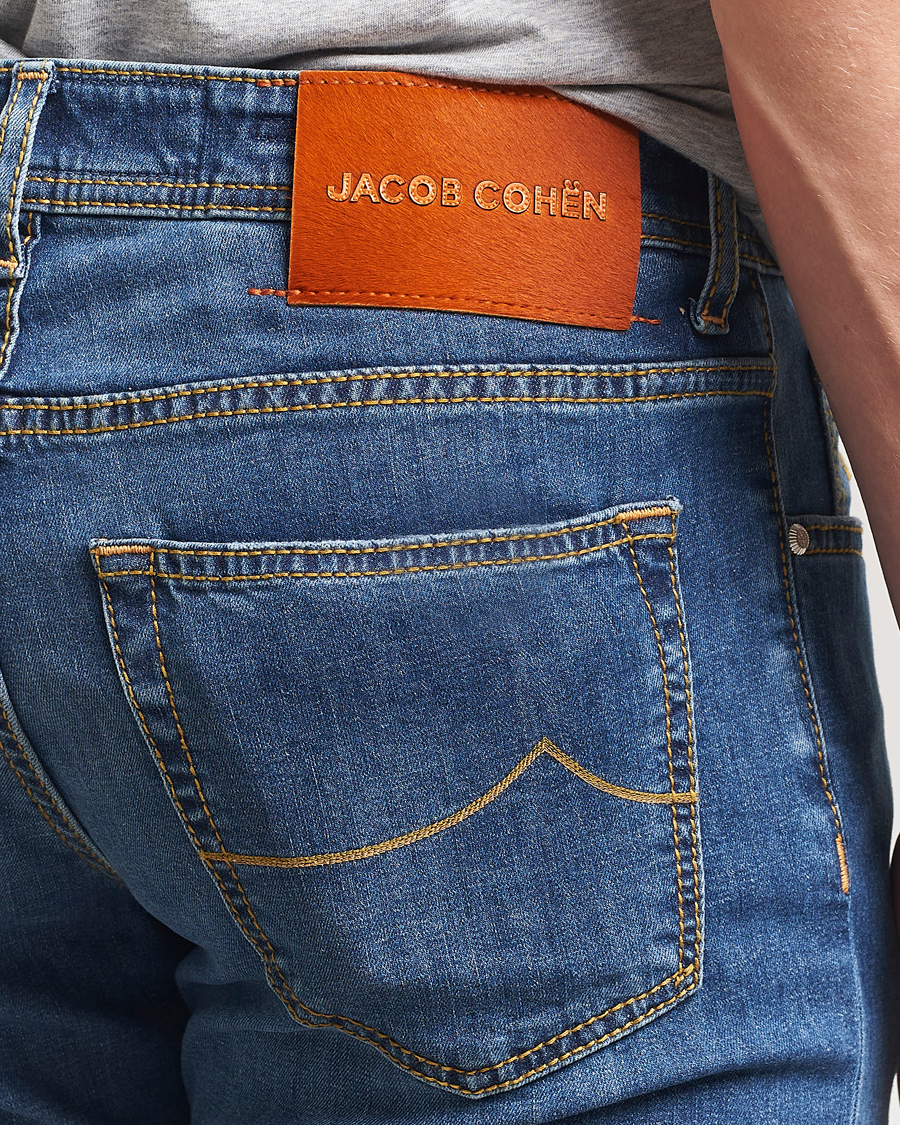 Men | Jeans | Jacob Cohën | Bard Slim Fit Denim/Linen Jeans Mid Blue