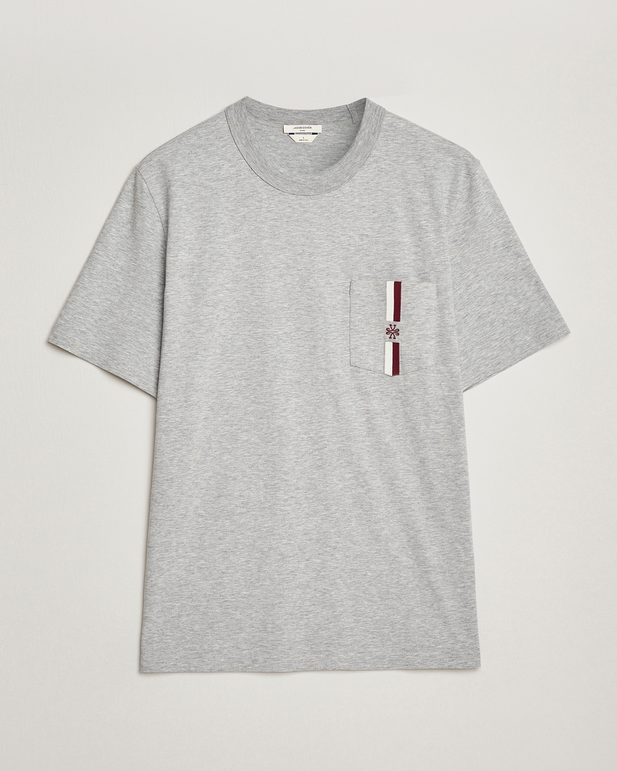 Men | T-Shirts | Jacob Cohën | Cotton Stripe Logo Pocket T-Shirt Light Grey