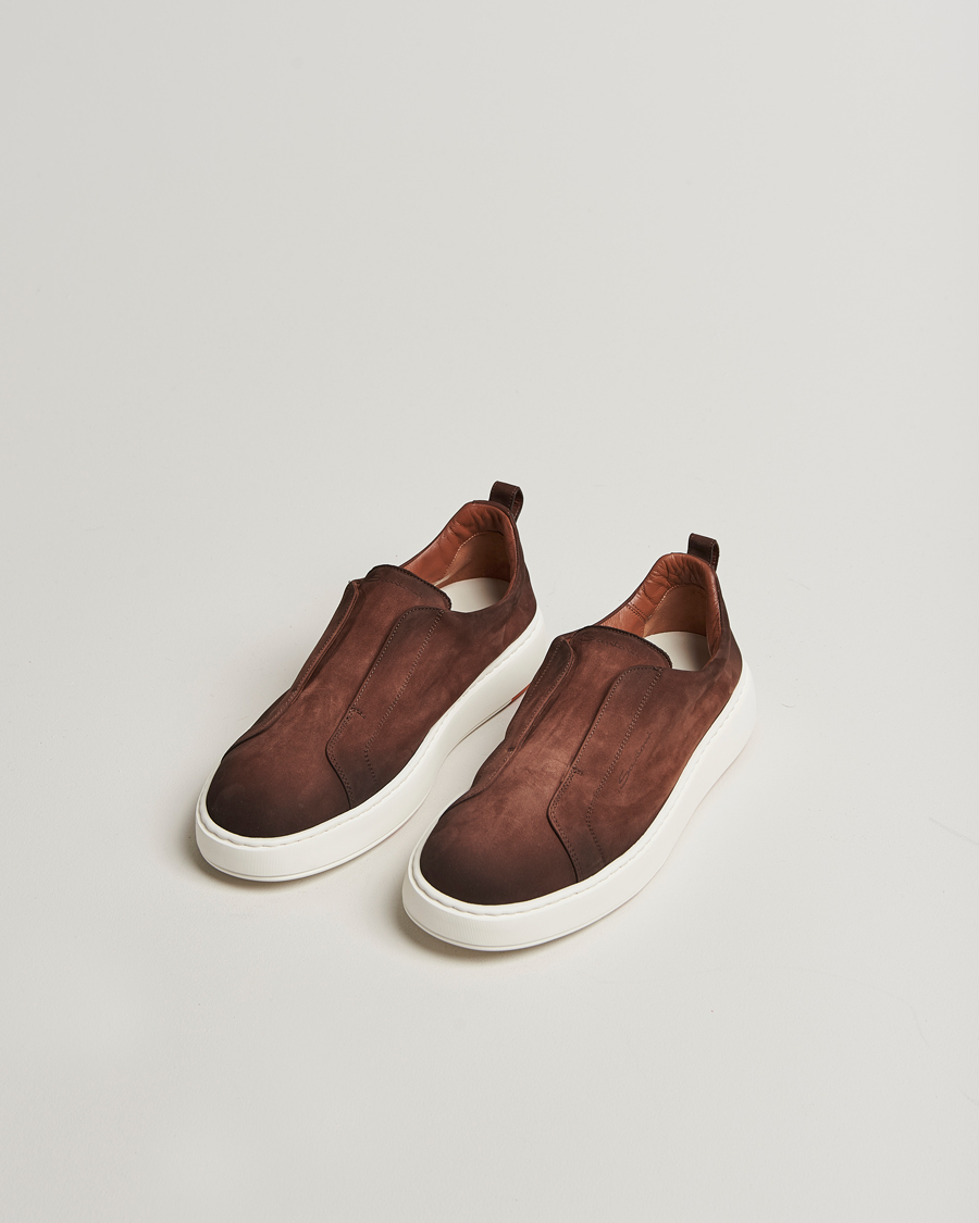 Men | Sneakers | Santoni | Cleanic No Lace Sneakers Brown Nubuck