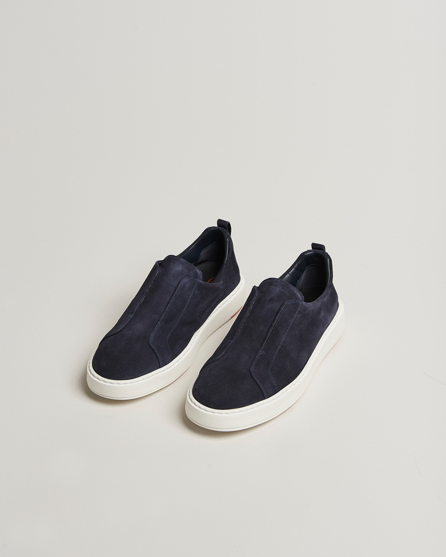 Men | Sneakers | Santoni | Cleanic No Lace Sneakers Navy Suede