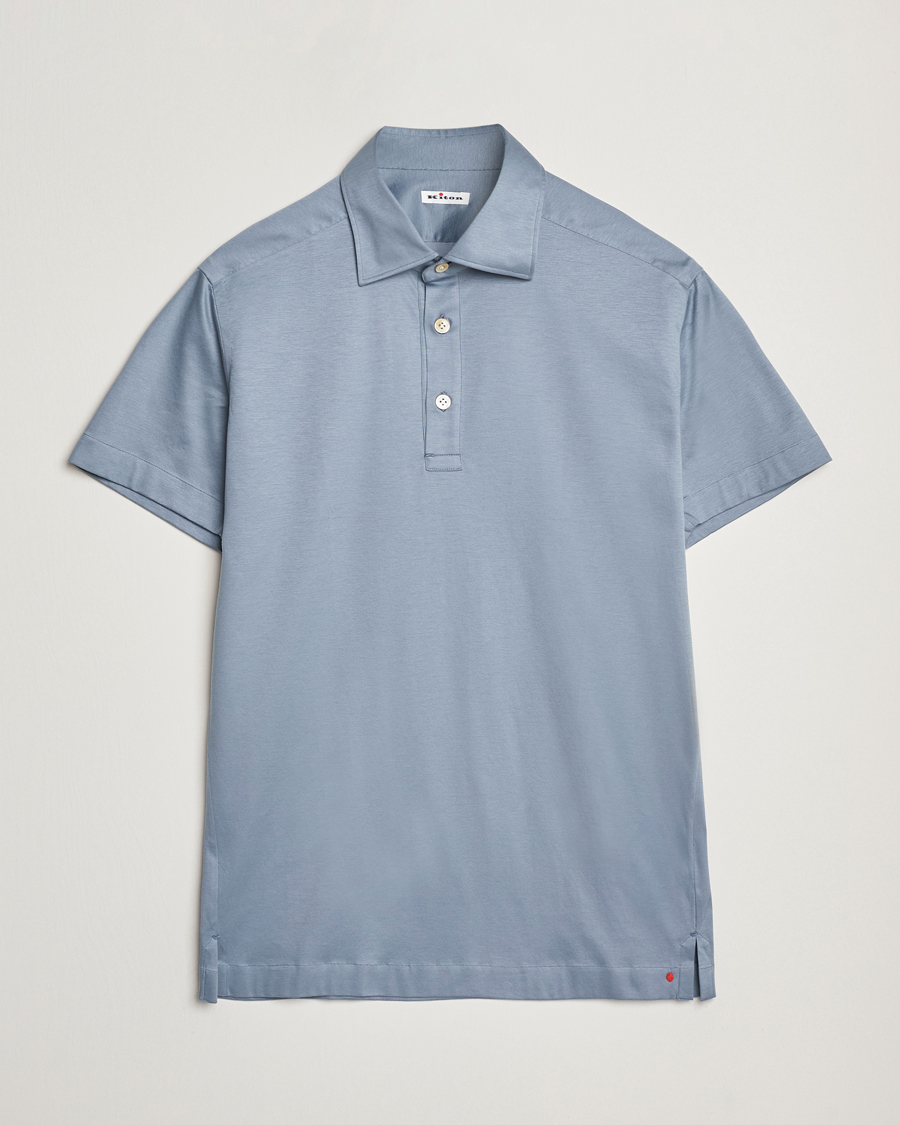Men | Polo Shirts | Kiton | Short Sleeve Jersey Polo Steel Blue