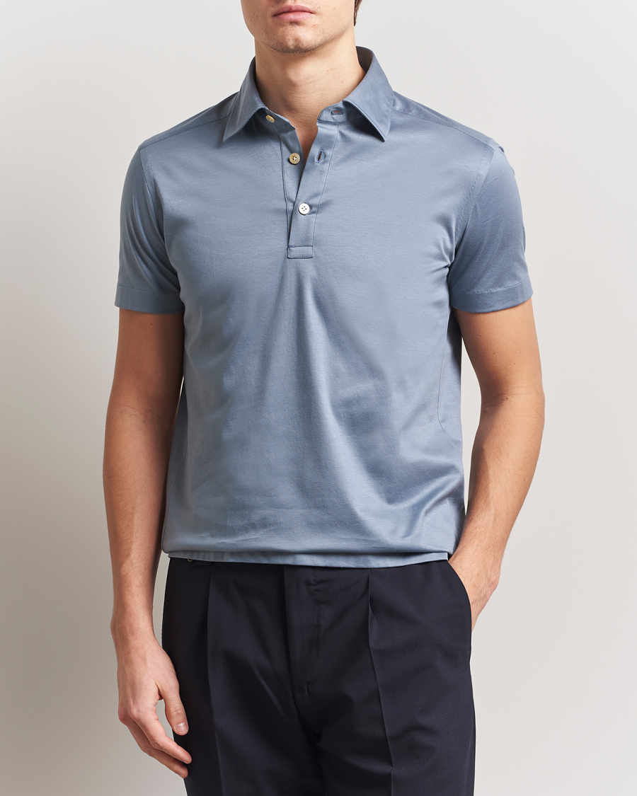 Men | Polo Shirts | Kiton | Short Sleeve Jersey Polo Steel Blue
