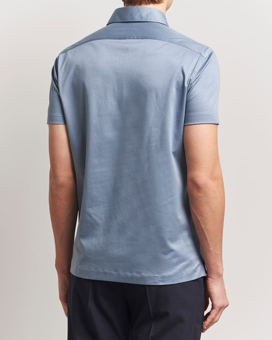 Men | Polo Shirts | Kiton | Short Sleeve Jersey Polo Steel Blue