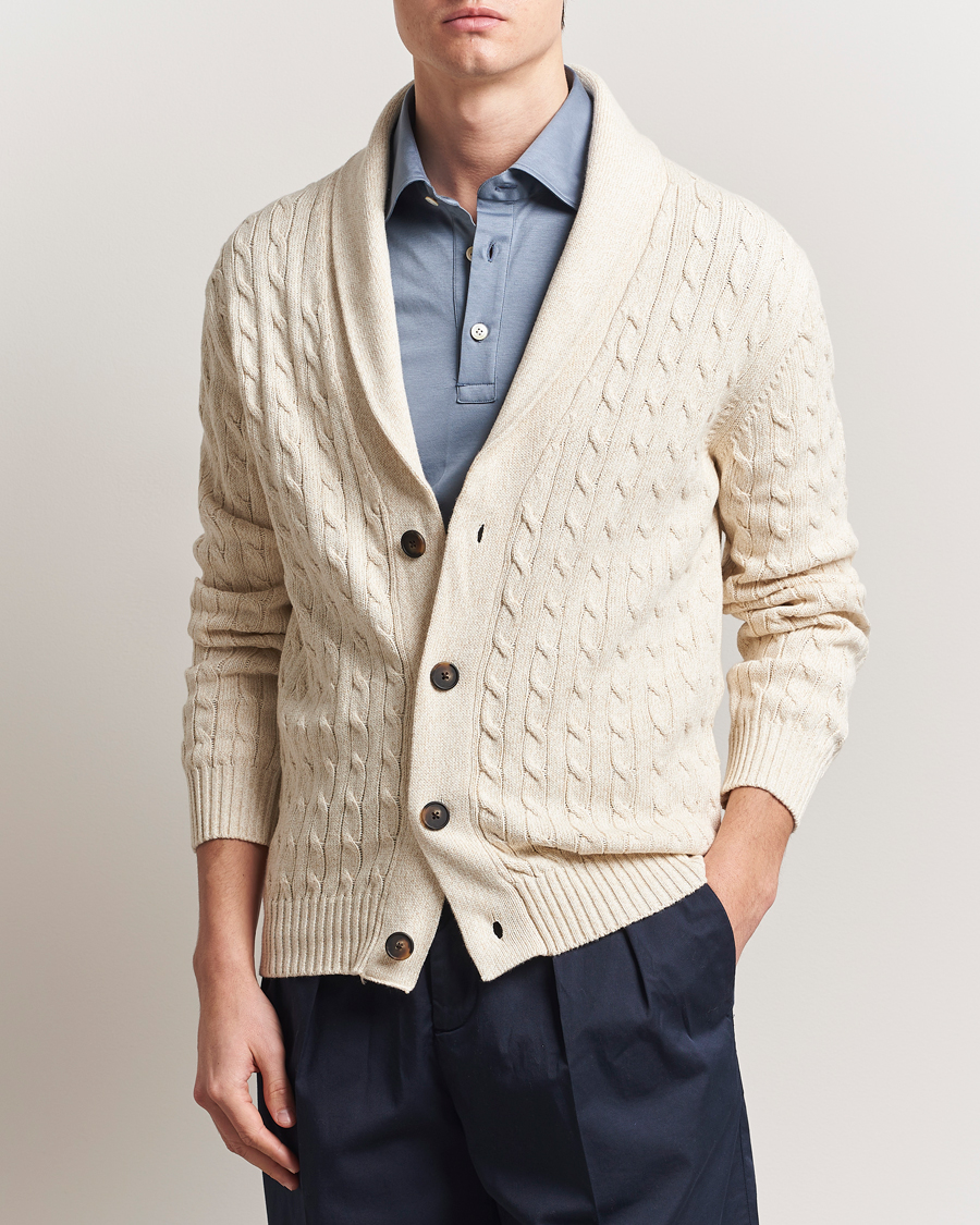Men | Sweaters & Knitwear | Kiton | Shawl Collar Cardigan Beige