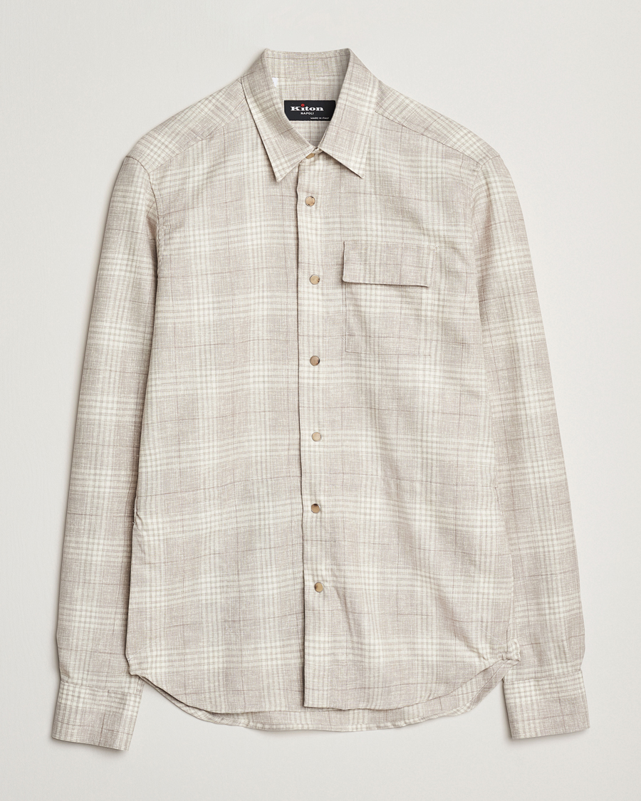Men | Shirts | Kiton | Virgin Wool Check Overshirt Beige