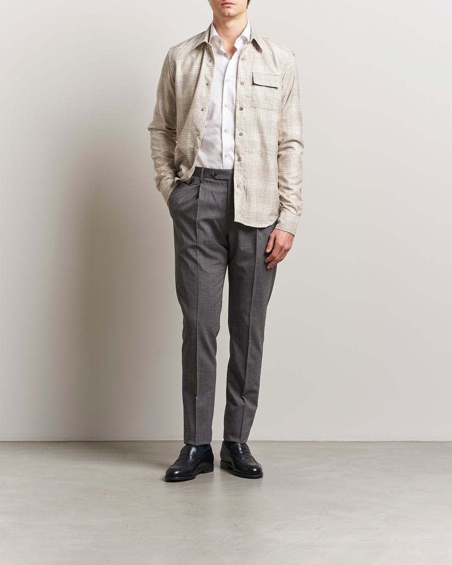 Men | Shirts | Kiton | Virgin Wool Check Overshirt Beige