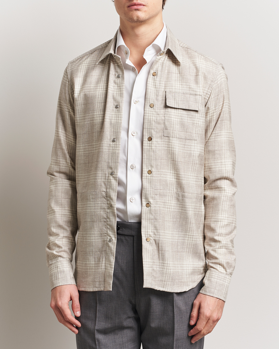 Men | Shirts | Kiton | Virgin Wool Check Overshirt Beige