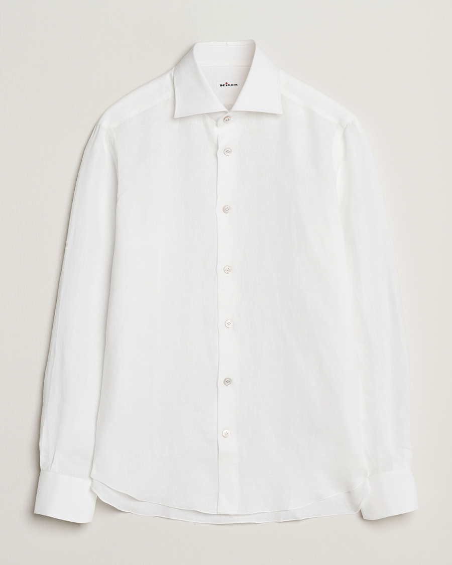 Men | Shirts | Kiton | Linen Sport Shirt White
