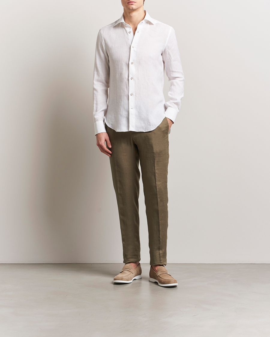 Men | Shirts | Kiton | Linen Sport Shirt White