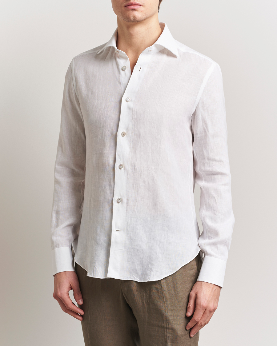 Men | Shirts | Kiton | Linen Sport Shirt White
