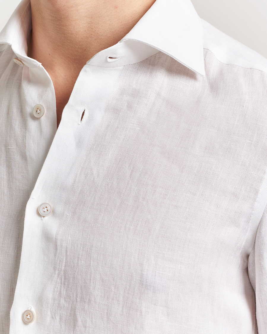 Men | Shirts | Kiton | Linen Sport Shirt White