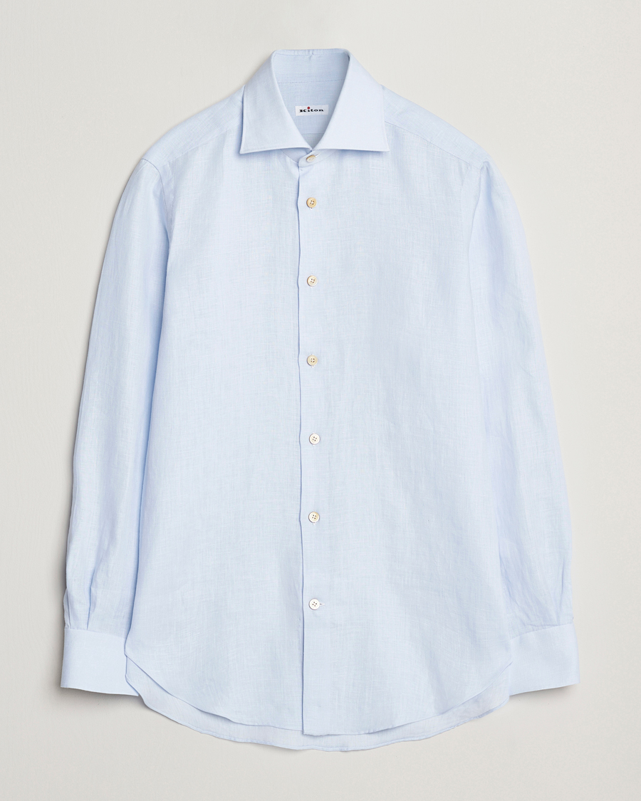Men | Shirts | Kiton | Linen Sport Shirt Light Blue