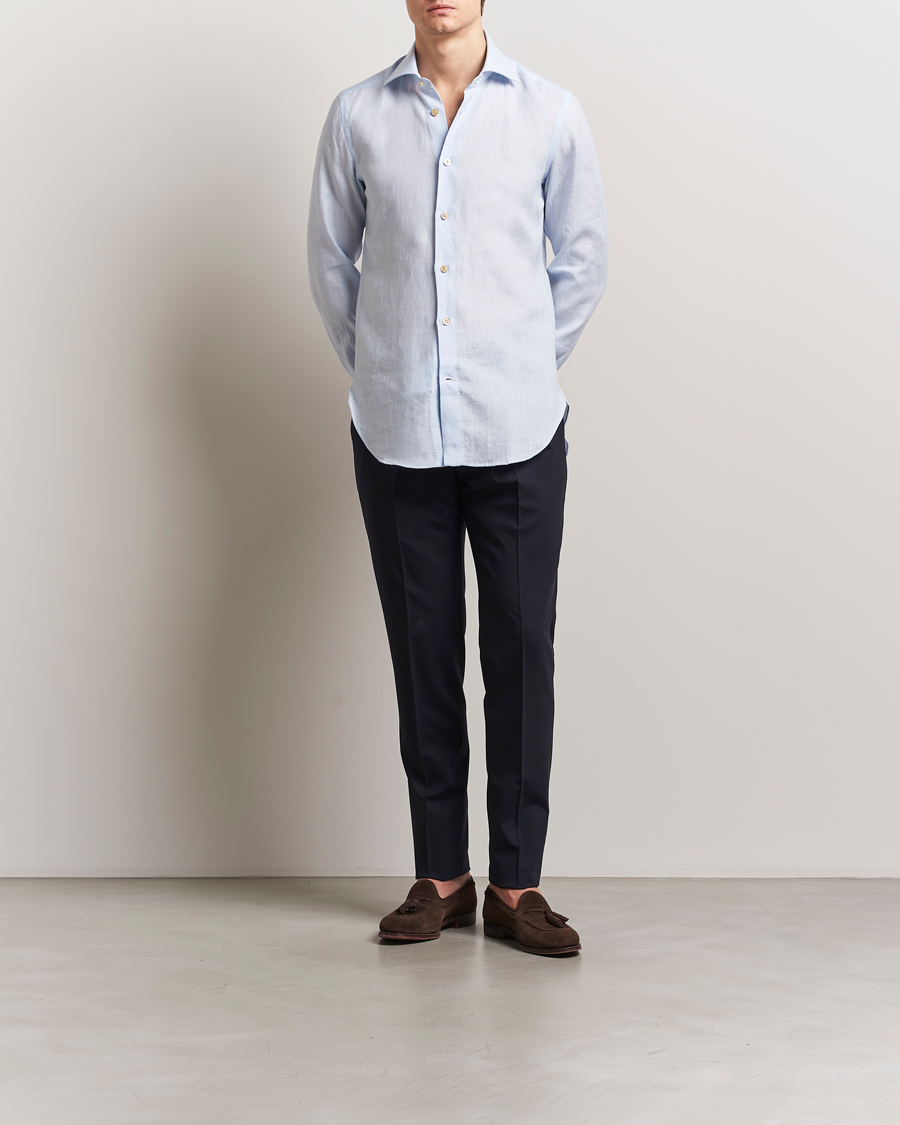 Men | Shirts | Kiton | Linen Sport Shirt Light Blue