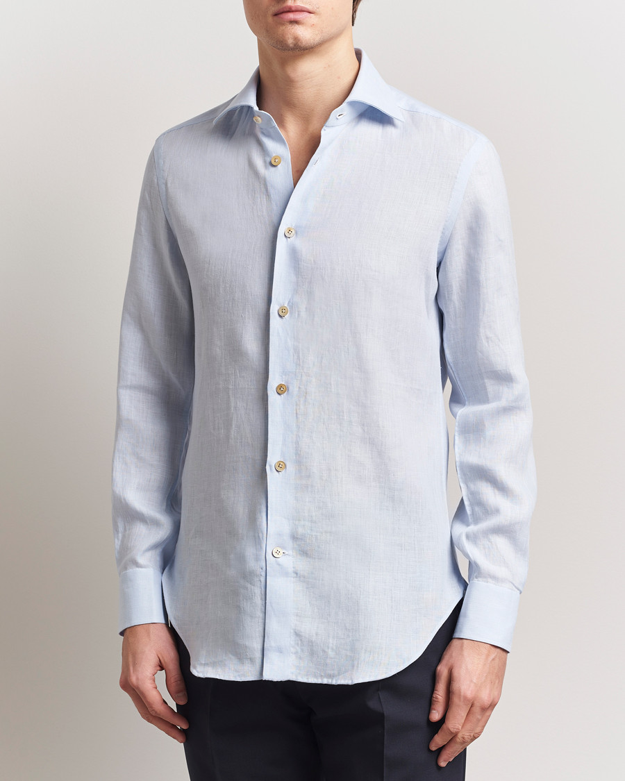Men | Shirts | Kiton | Linen Sport Shirt Light Blue