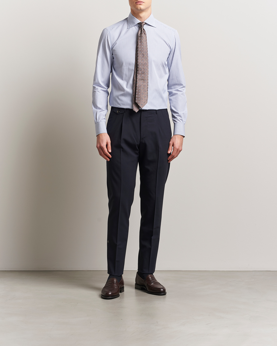 Men | Shirts | Kiton | Slim Fit Dress Shirt Light Blue Stripe