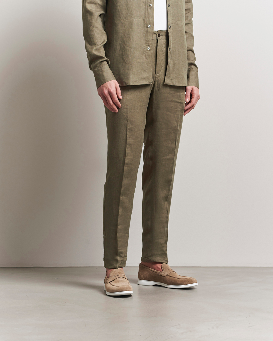 Men | Trousers | Kiton | Linen Drawstring Pants Olive