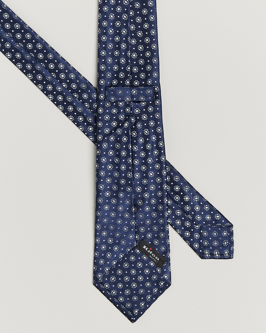 Men | Ties | Kiton | Flower Jacquard Silk Tie Navy