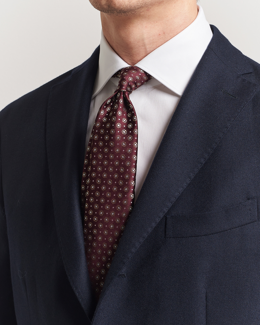 Men | Ties | Kiton | Flower Jacquard Silk Tie Brown