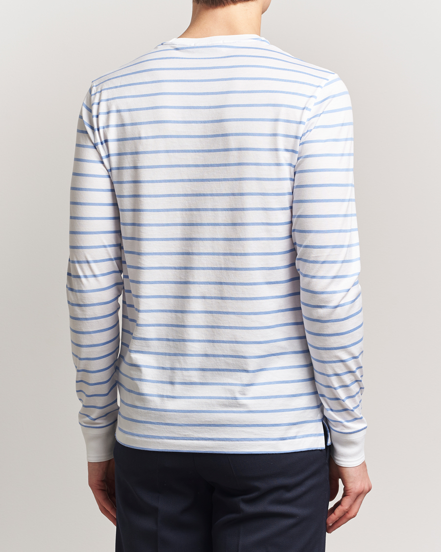 Men | T-Shirts | Ralph Lauren Purple Label | Long Sleeve Striped T-Shirt White/Cornflower