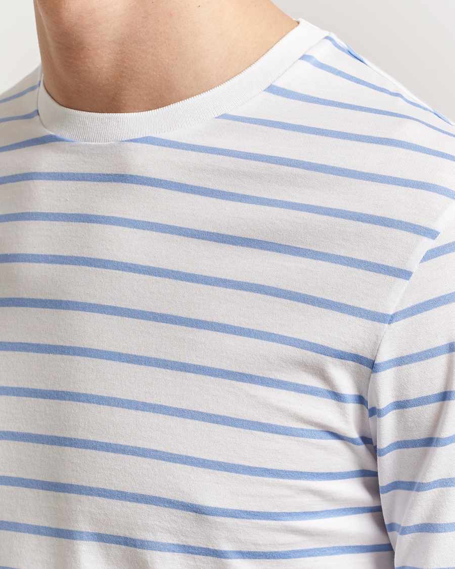 Men | T-Shirts | Ralph Lauren Purple Label | Long Sleeve Striped T-Shirt White/Cornflower