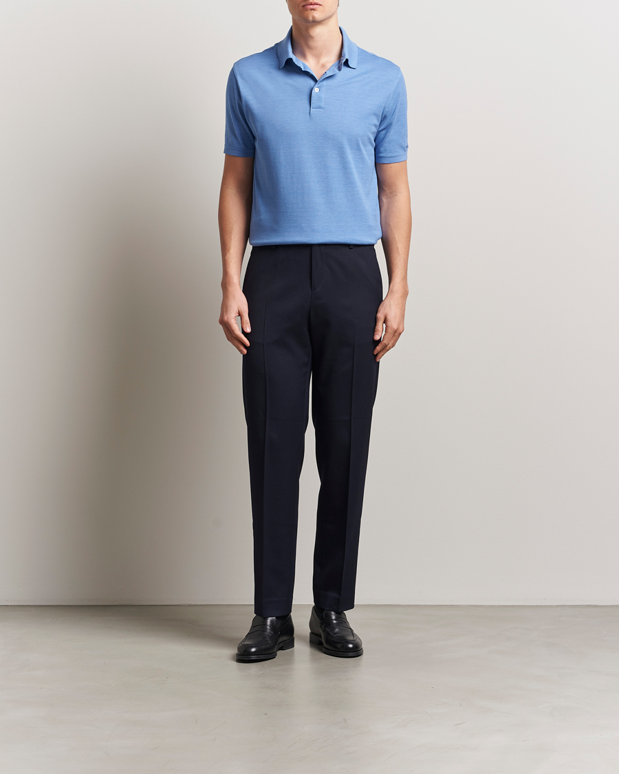 Men | Polo Shirts | Ralph Lauren Purple Label | Cotton/Silk Short Sleeve Polo Cornflower