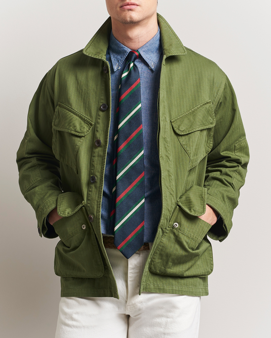 Men | Coats & Jackets | Drake's | Herringbone Jungle Jacket Olive