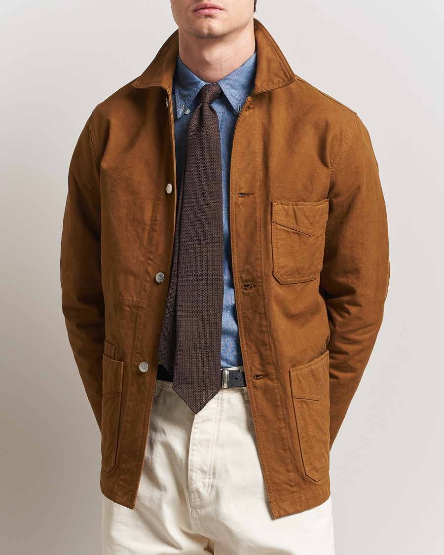 Men | Coats & Jackets | Drake's | Duck Cotton Canvas Chore Jacket Tobacco