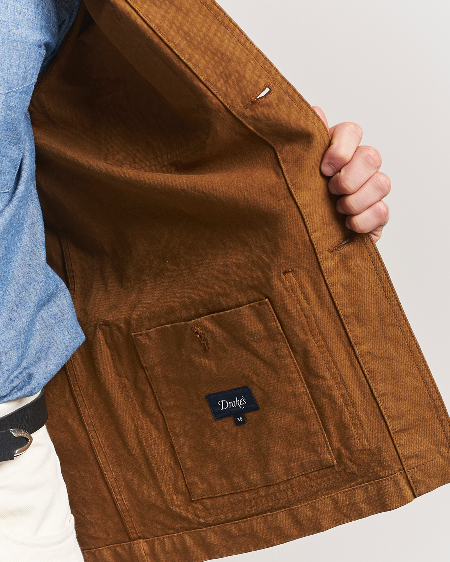 Men | Coats & Jackets | Drake's | Duck Cotton Canvas Chore Jacket Tobacco