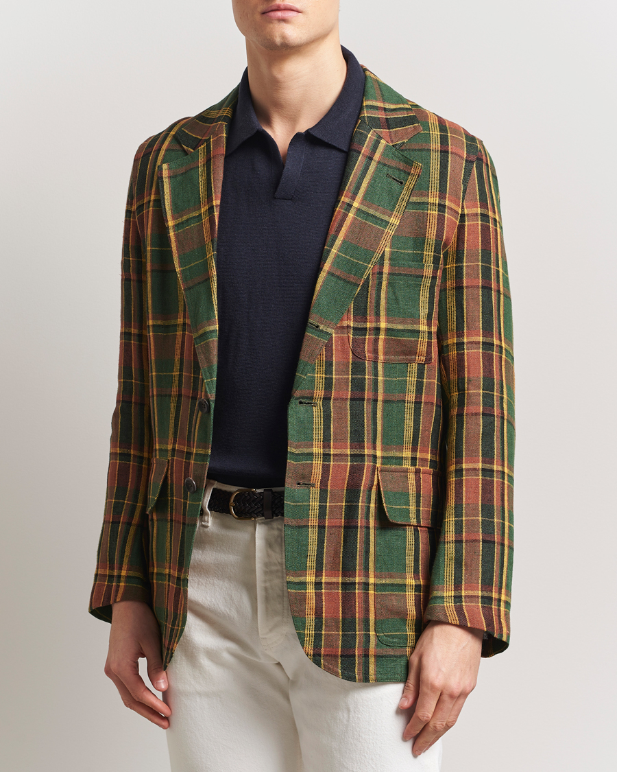 Men | Blazers | Drake's | MKI Linen Madras Games Blazer Brown/Green