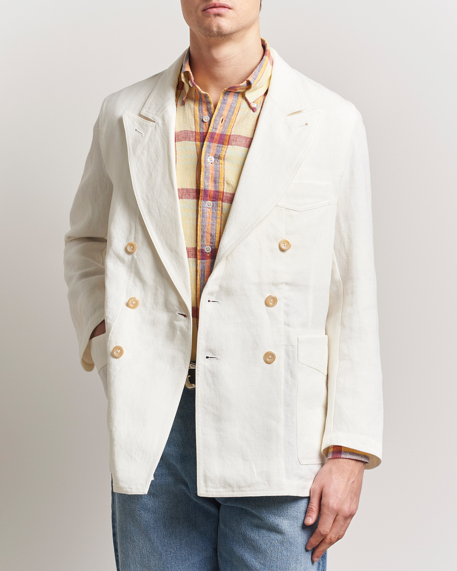 Men | Blazers | Drake's | MKIII Linen Games Double Breasted Blazer Ecru